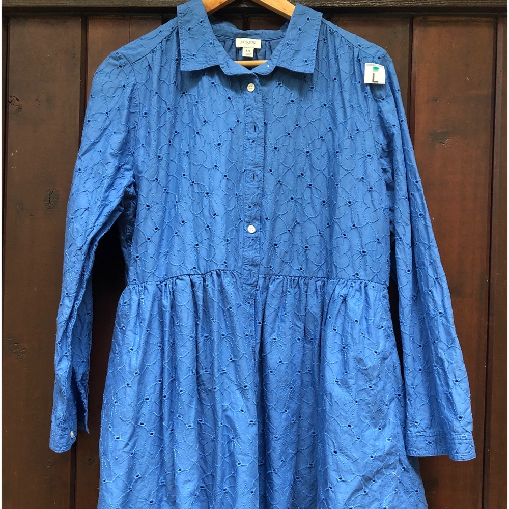 J Crew Blue Eyelet Dress Floral Pattern Size 14